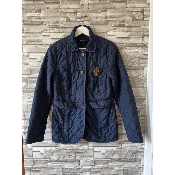 Lauren Ralph Lauren Women's Logo Cresent Quilted Jacket in Navy SZ. 2 - Picture 1 of 10